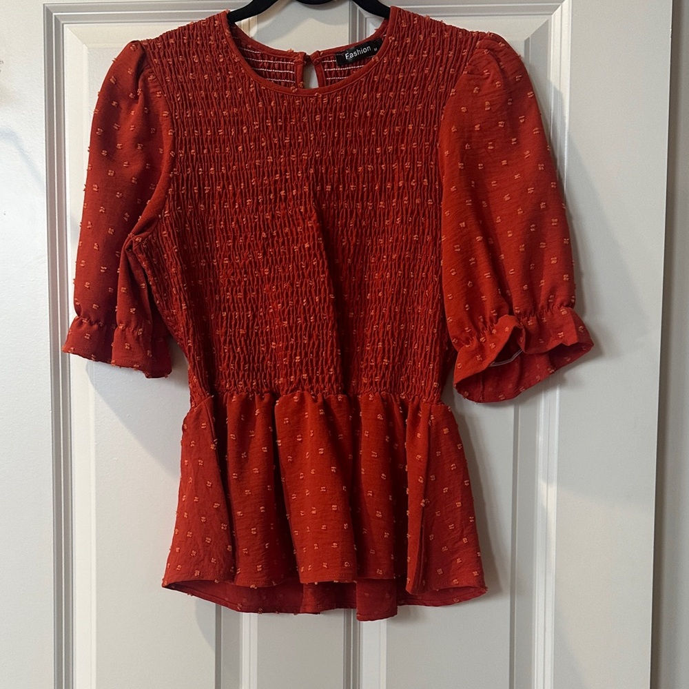 Elegant Rust Smocked Top